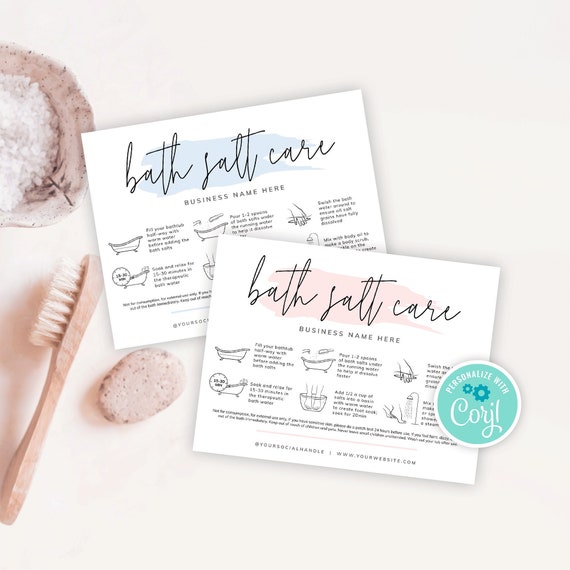 Bath Salts Care Card, Editable Epsom Salts Care Guide Template, Printable Bath Soak Safety Note, How To Use Bath Salt Instructions, PW-001