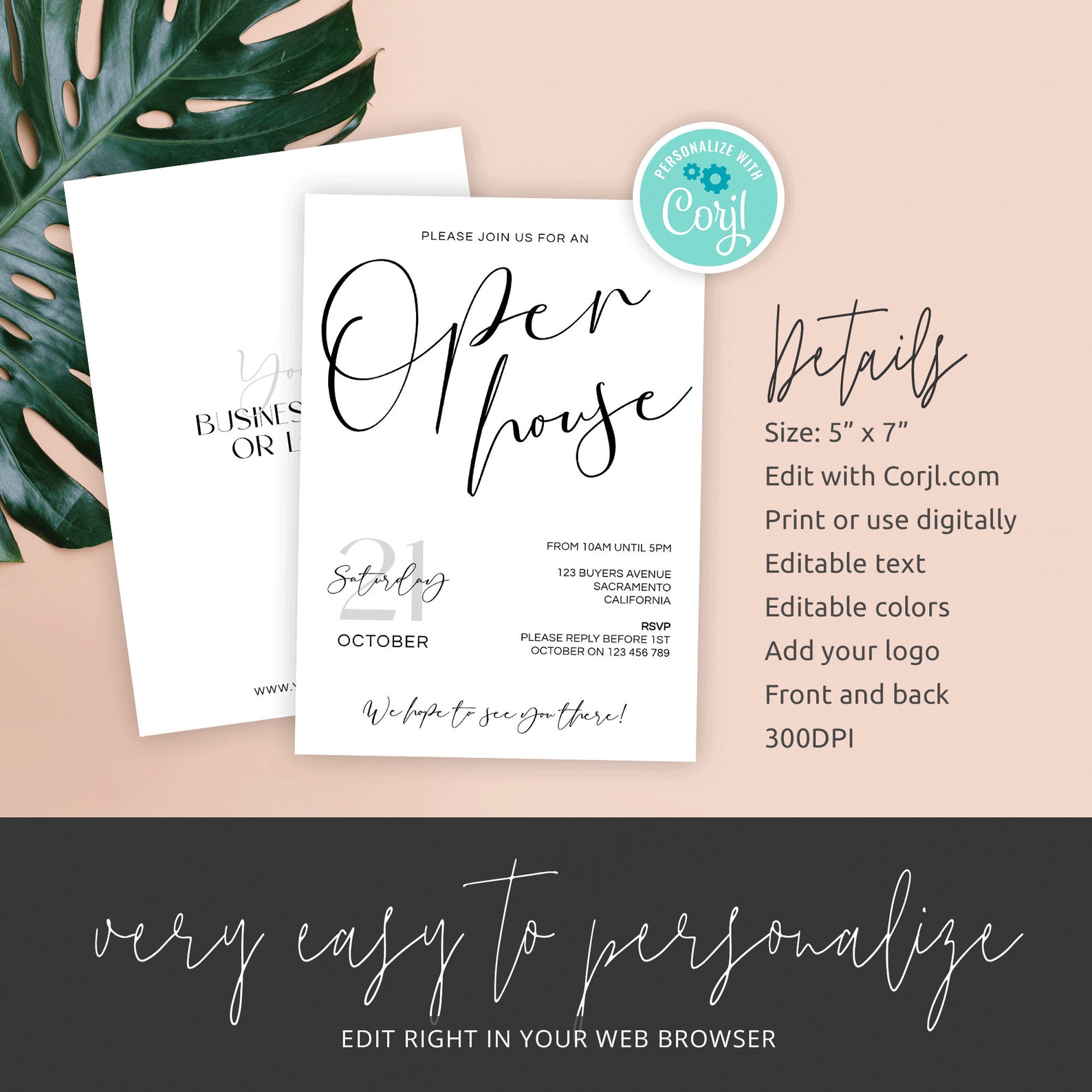 Open Invitation Examples Editable Open House Invite Template, Minimalist Real Estate Event ...