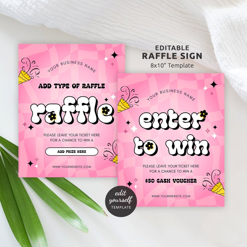 Shirt Raffle Sign Trendy Retro Raffle Sign Template, Groovy Girly Pink Design ...