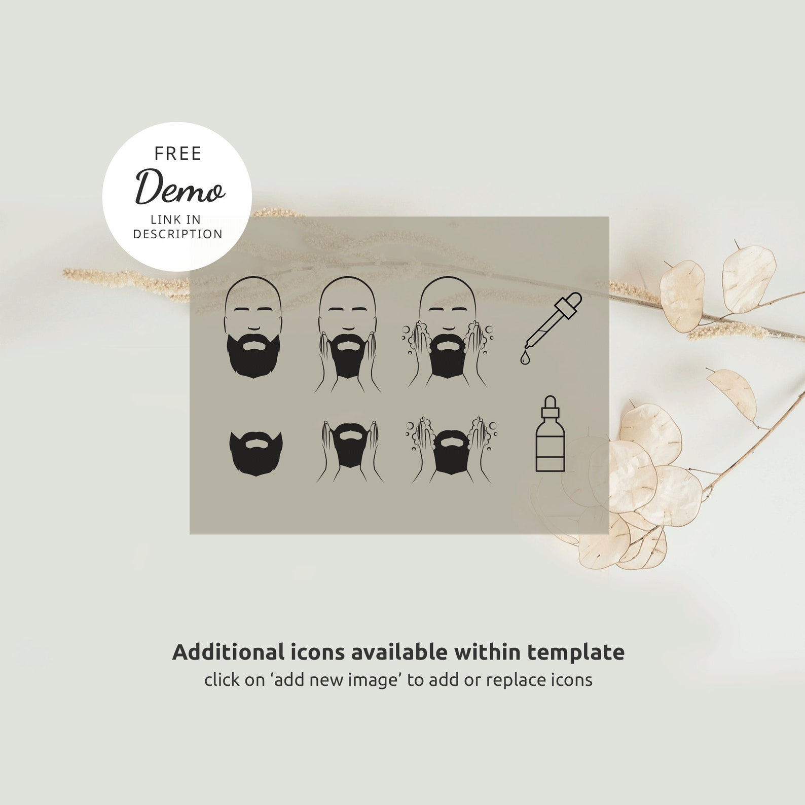Beard Oil Care Guide, Editable Beard and Moustache Serum Application Instructions, Minimalist ...