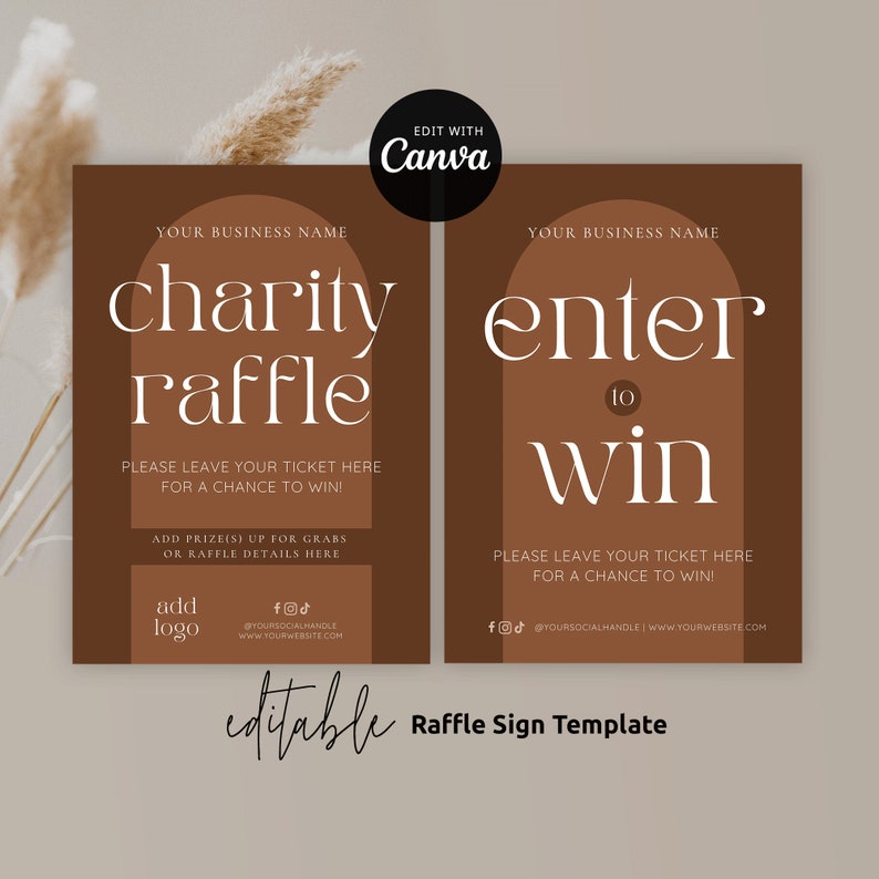 Room Raffle Sign Boho Raffle Sign Canva Template, Custom Enter to Win Poster Terracotta ...