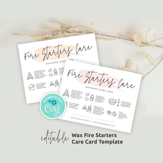 Fire Starters Care Card Template Editable Wax Firelighters - Etsy
