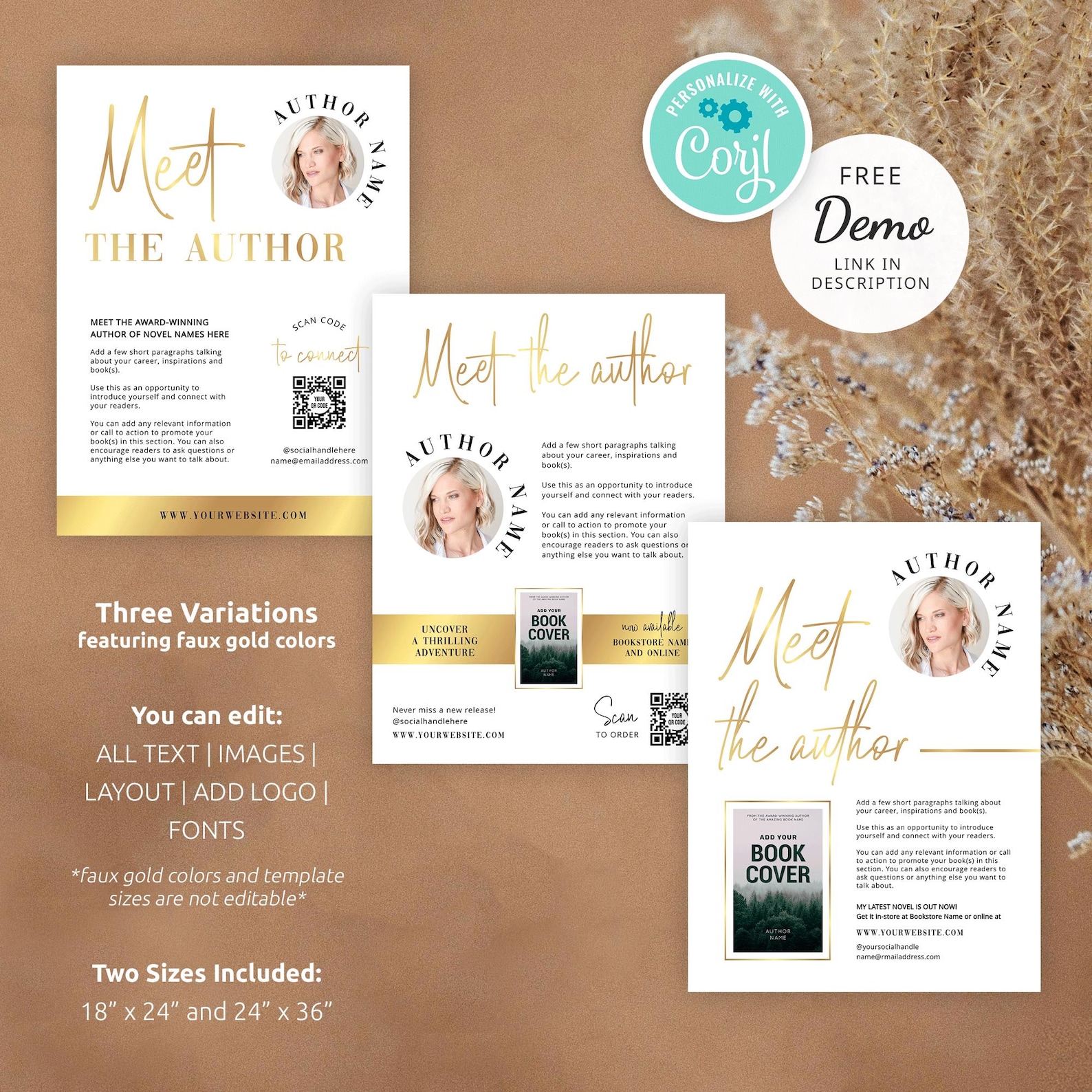 Meet the Author Sign Template, White & Gold Book Signing Event Poster ...