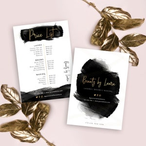 DIY Price List Template, Printable Price Guide, Black & Gold Price List Design, Beauty Salon Price Sheet, Watercolour and Faux Gold, BW-001