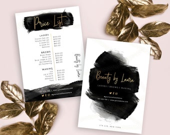 DIY Price List Template, Printable Price Guide, Black & Gold Price List Design, Beauty Salon Price Sheet, Watercolour and Faux Gold, BW-001