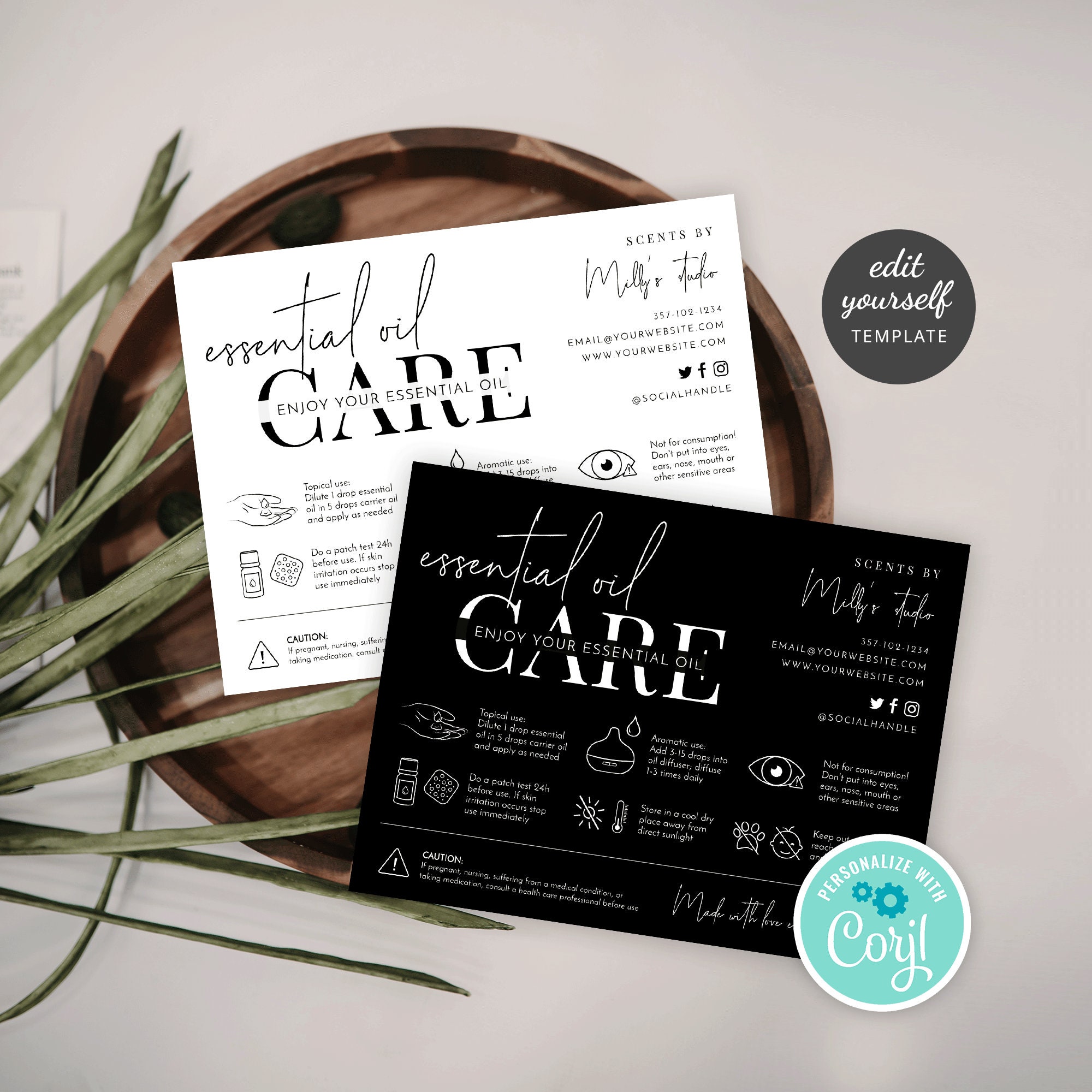 Editable Essential Oil Care Card Template, Aromatherapy Oils Warning ...