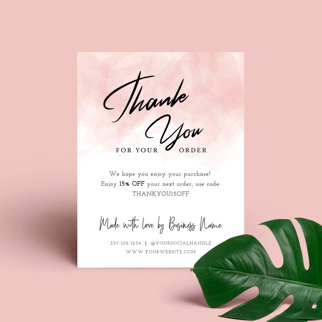 Editable Thank You for Order Cards, Printable Thank You Card