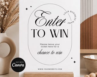Minimalist Raffle Sign Canva Template: Enter to Win Printable Poster 8" x 10" Digital Download