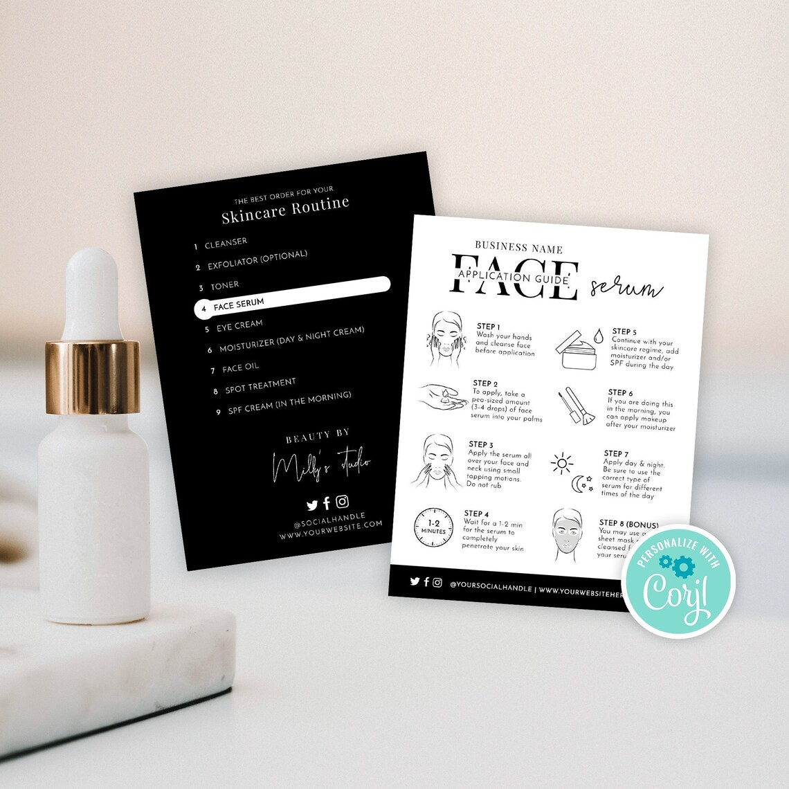 Face Serum Application Instructions Template Minimal Skin Etsy