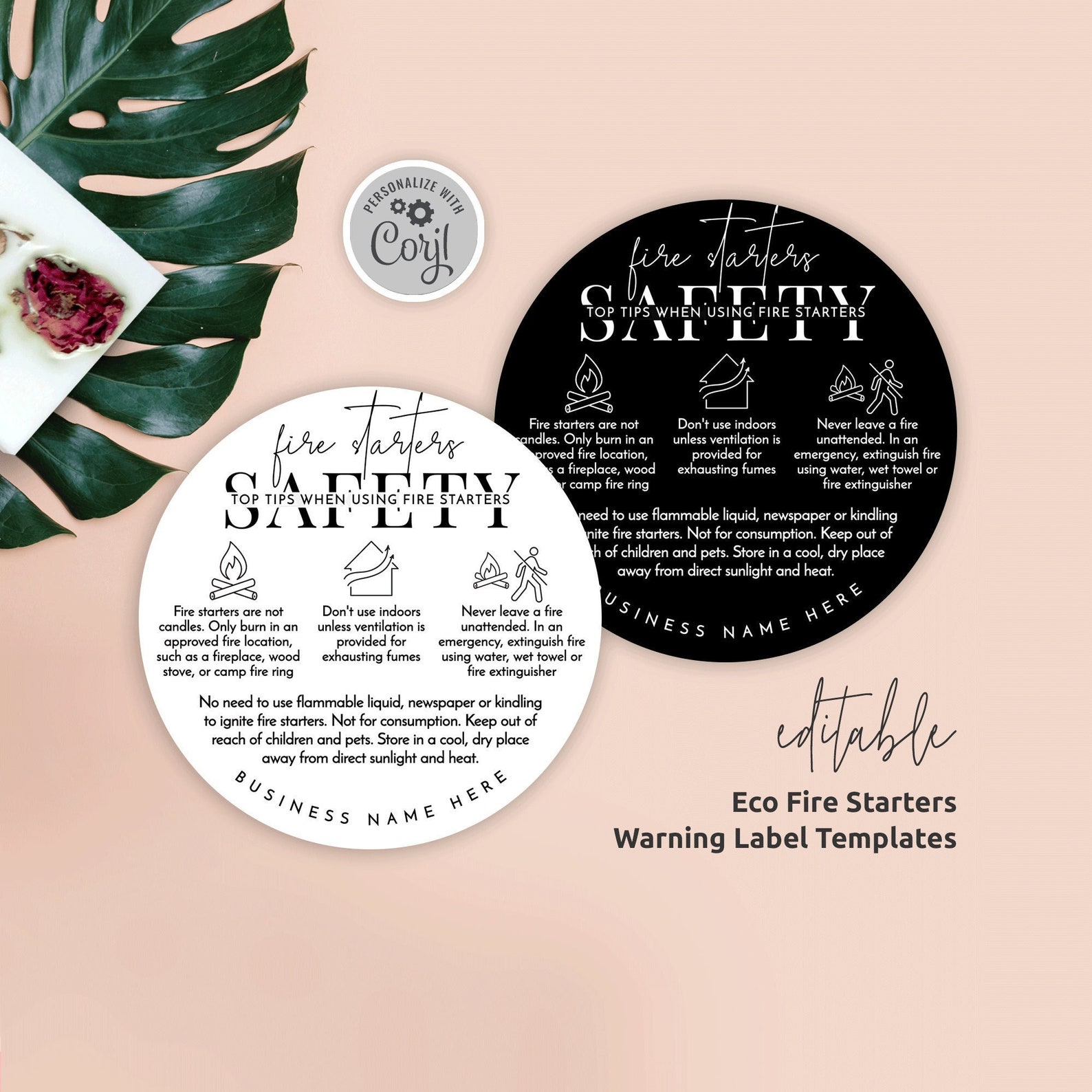 Fire Tree Label DIY Fire Starters Warning Label Template, Eco Firelighters Safety Round ...