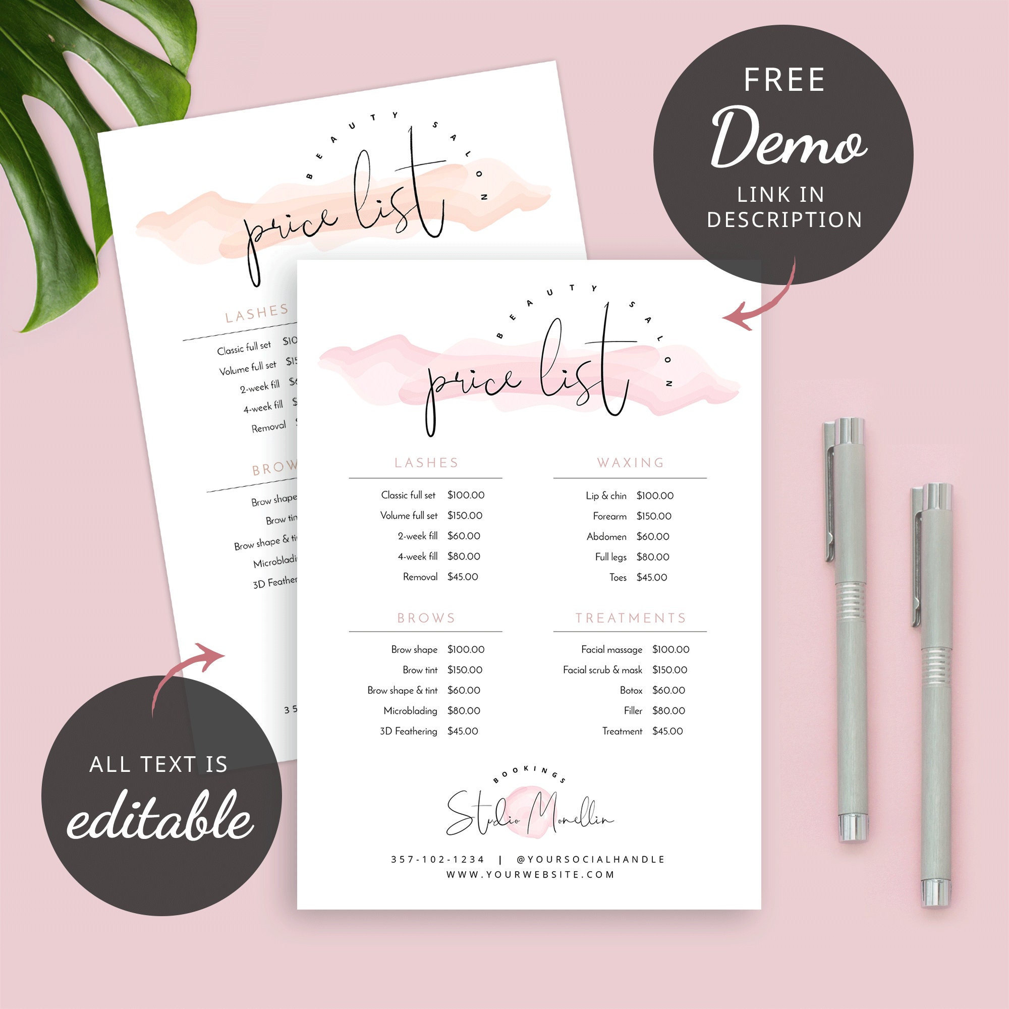 Elegant Price List Template Printable Price Lists Beauty Etsy Canada
