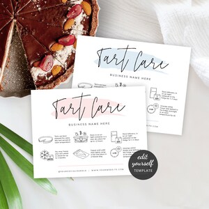 Tarts Care Card Template, How to Store Fruit Tart Instructions, Cheesecake Care Guide, Pink Watercolor, Bakery Cards Printable, PW-001