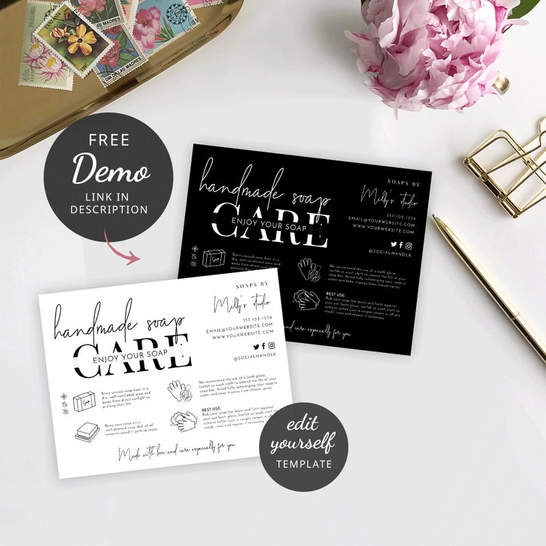 Editable Soap Care Card Template, Handmade Soap Care Guide, Minimalist ...