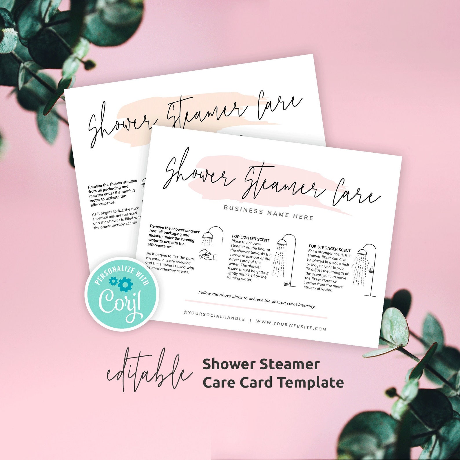 Shower Steamer Care Card Template, Customizable Shower Fizzer Care ...