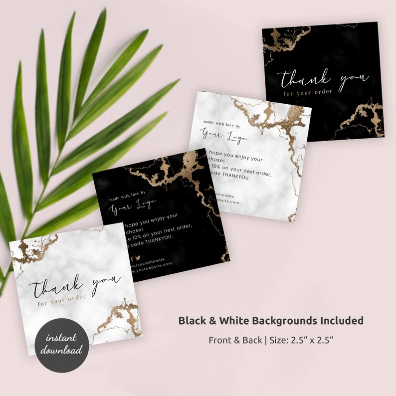 Editable Thank You for Order Template, Black Marble & Gold Business ...