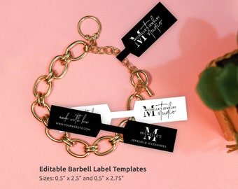 Customizable Jewelry Tag Template, Minimalist Barbell Label, Bracelet & Necklace Printable Label, DIY Balloon Business Sticker, M-002