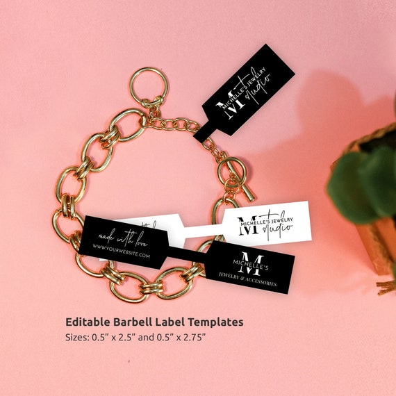 Customizable Jewelry Tag Template, Minimalist Barbell Label