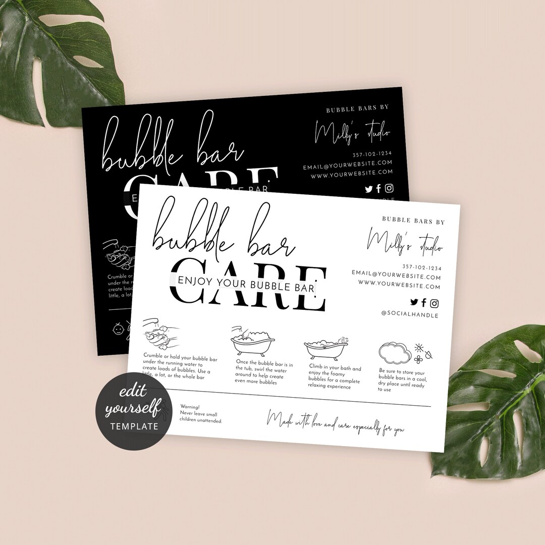 Bubble Bath Bar Care Card Template, Minimalist Bubble Scoop