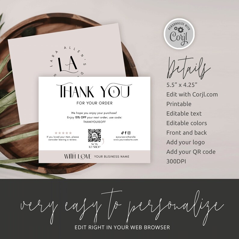 Thank You Card With QR Code Template Small Business Thanks Etsy