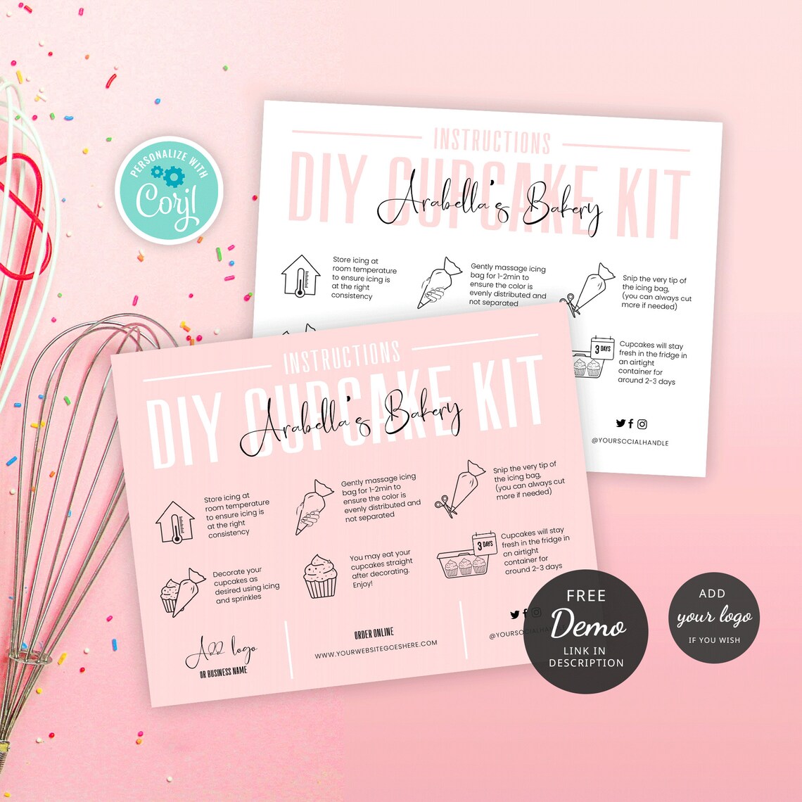 Cupcake Kit Instructions Template Editable Cupcake Decorating - Etsy