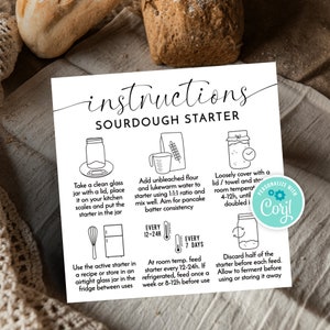 Sourdough Starter Care Card Template, Minimalist Design, Customizable Levain Feeding Instructions, Printable Bread Bakery Guide, M-004 image 8