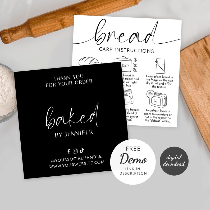 Minimal Bread Care Card Template, Custom Loaf of Bread Storage ...