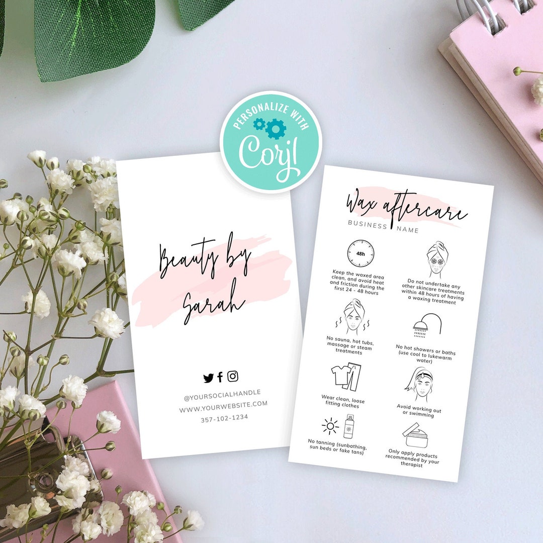 Waxing Aftercare Card, Editable Wax Care Card Template, Wax Treatment