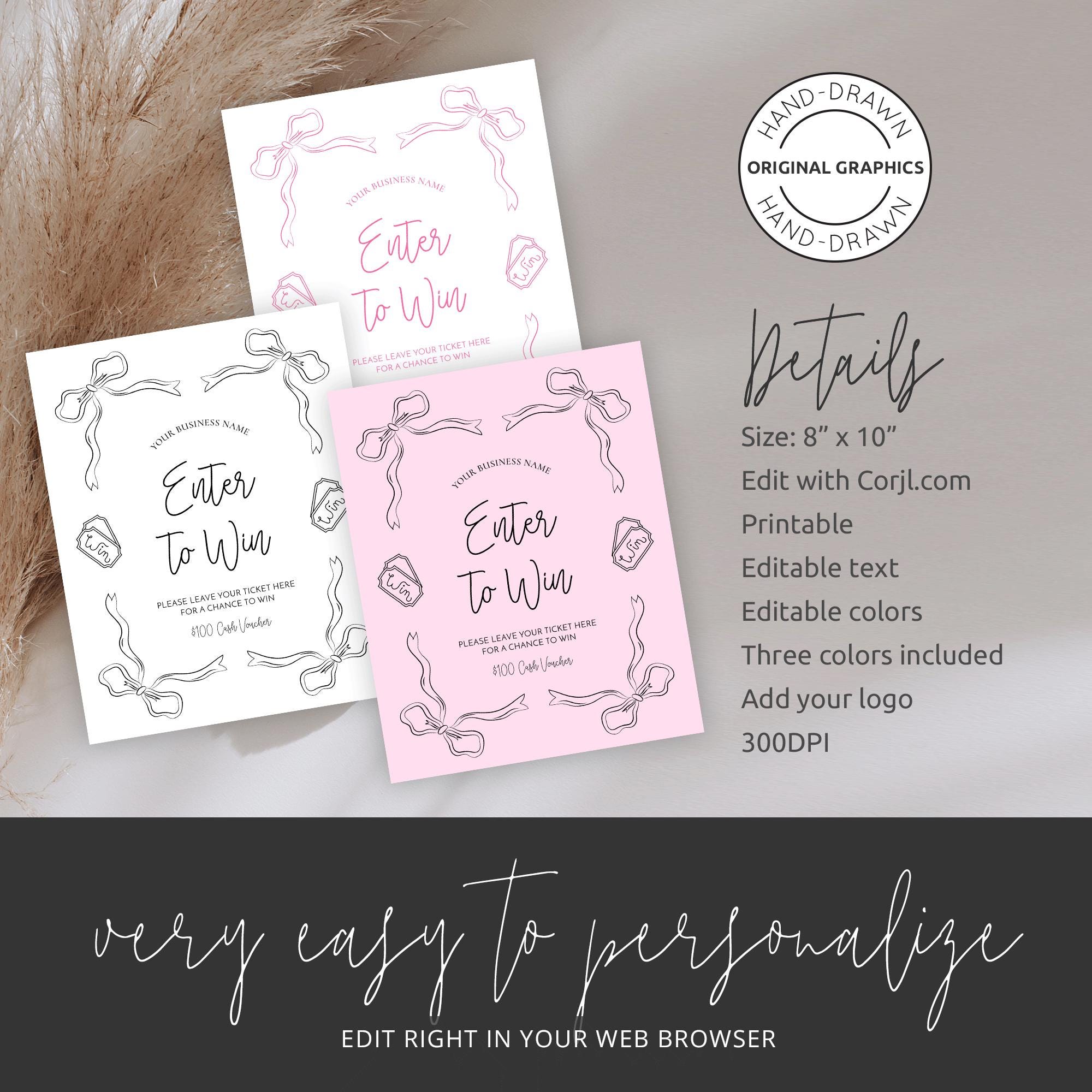 Modern Raffle Sign Modern Raffle Sign Template, Hand Drawn Bows Whimsical Design, Enter to ...