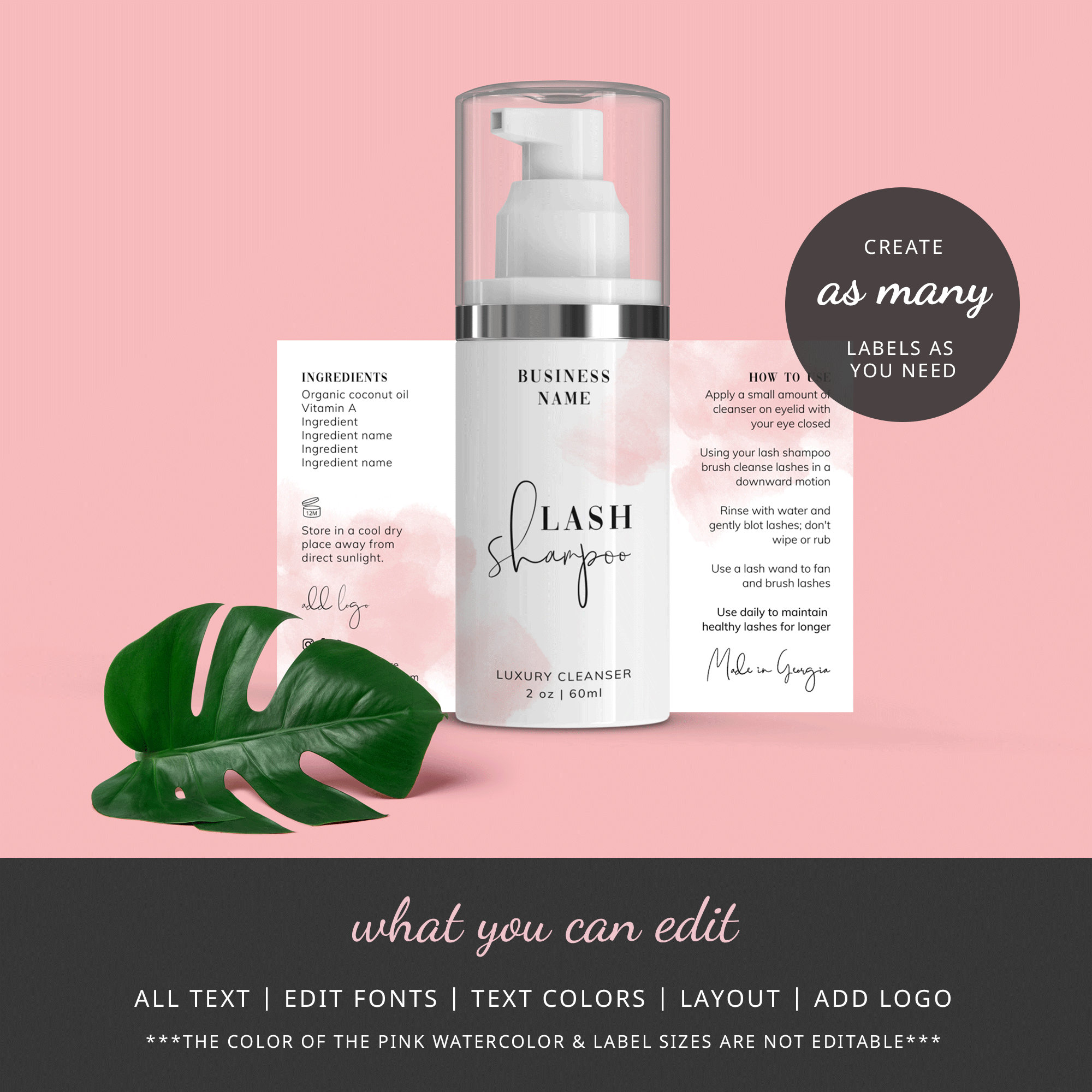 Lash Cleanser Bottle Label Template Editable Eyelash Shampoo Etsy Canada