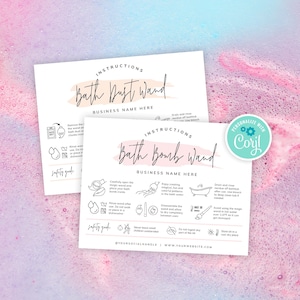 Bath Bomb Zauberstab-Pflegekarte, Vorlage für Bath Bomb Paintbrush Anleitung, Feminine Bath Fizzers Wand Kit Pflegeanleitung, anpassbare Karten, PW-001