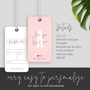 Editable Hang Tag Template, Pink & White DIY Apparel Price Tags, Fashion Boutique Pricing Label, Feminine Clothing Tag Printable, P01 image 5