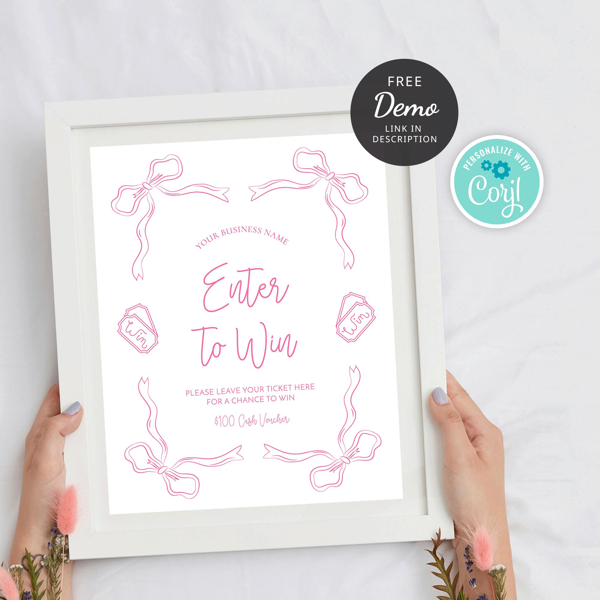Modern Raffle Sign Template, Hand Drawn Bows Whimsical Design, Enter to ...