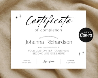 Plantilla de Canva para certificado de finalización de curso de estética moderna: diploma de curso de estética en rosa y negro para chicas.