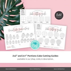 Cake Cutting Guides 1x1" Portion, Printable Round & Square Cakes Cutting Instructions, Finger Serving Cake Cutting Diagram Template, PW-001 image 6