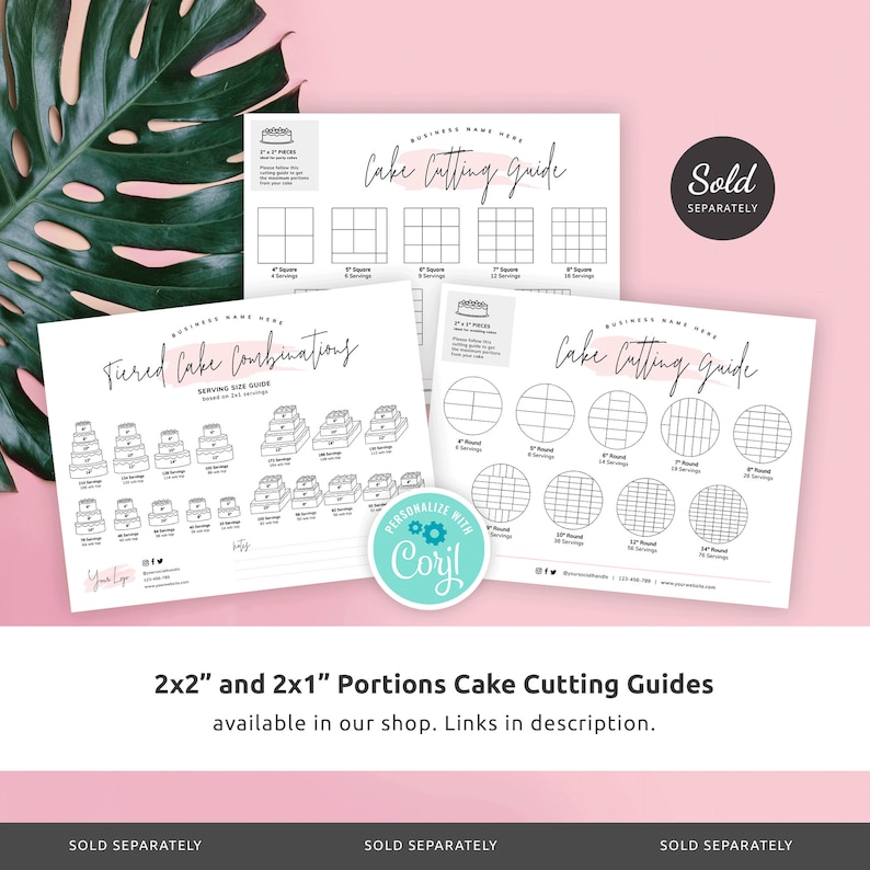 Cake Cutting Guides 1x1" Portion, Printable Round & Square Cakes Cutting Instructions, Finger Serving Cake Cutting Diagram Template, PW-001 image 6