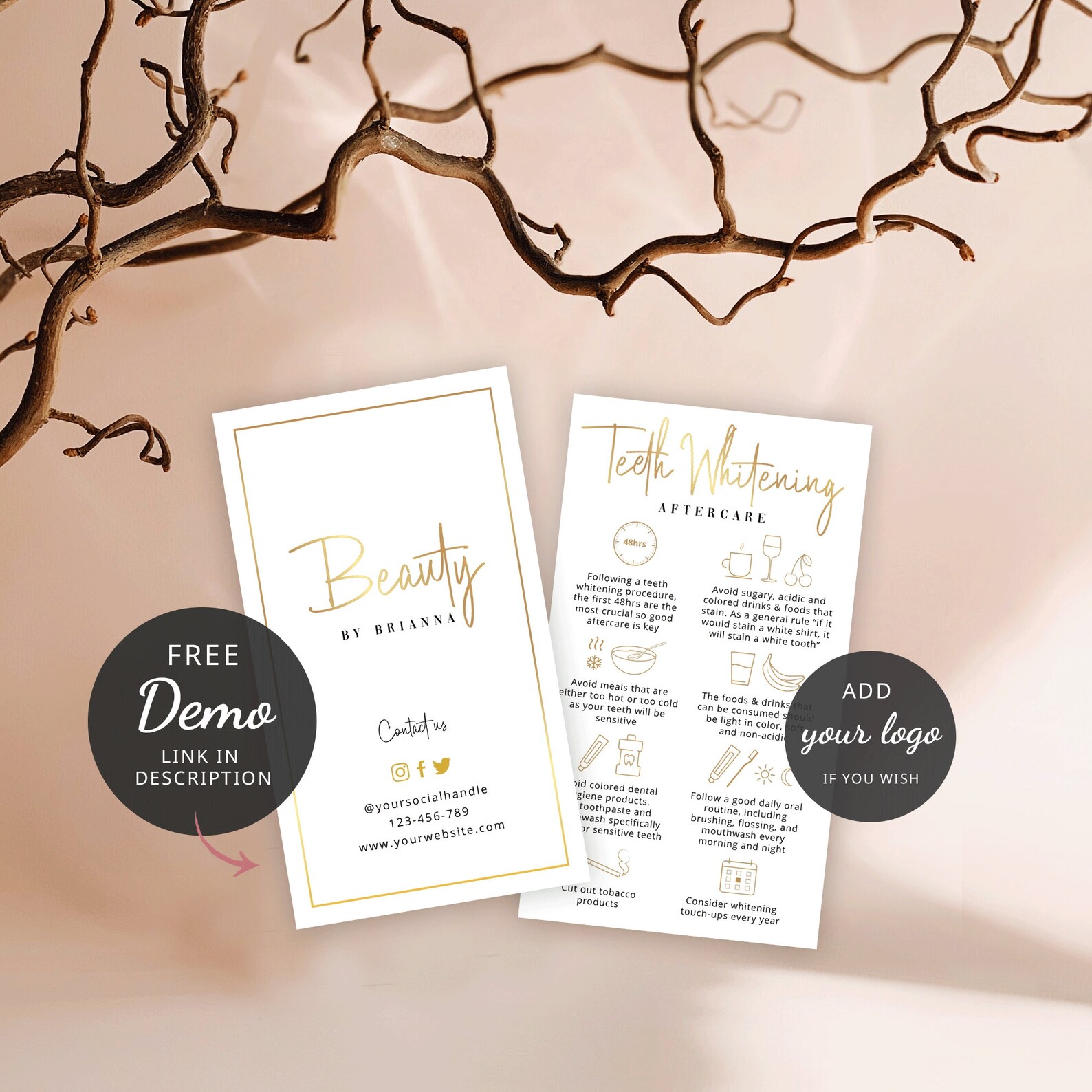 Teeth Whitening Care Card Template Faux Gold Teeth Whitening Etsy