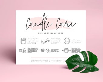 Editable Candle Care Card, Printable Candle Care Template, Pink Watercolor Candles Care Guide, Candle Safety Card Design, Instant, PW-001