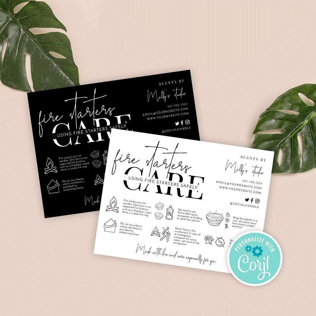 Fire Starters Care Guide Template, Editable Wax Firelighters Care Card ...
