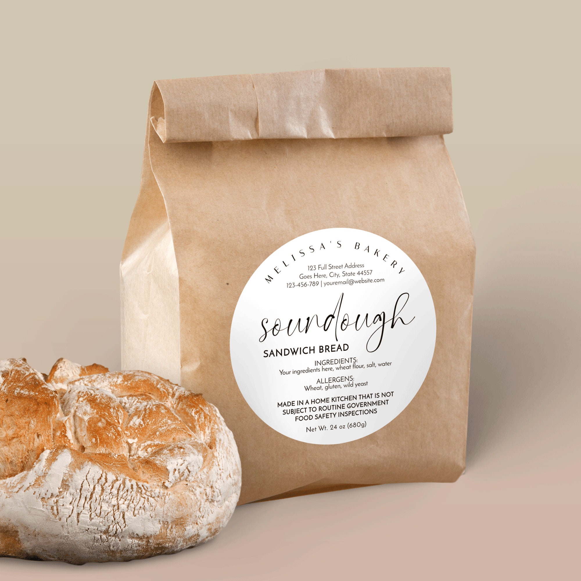 Custom Bread Labels Template, Minimalist Sourdough Food License ...