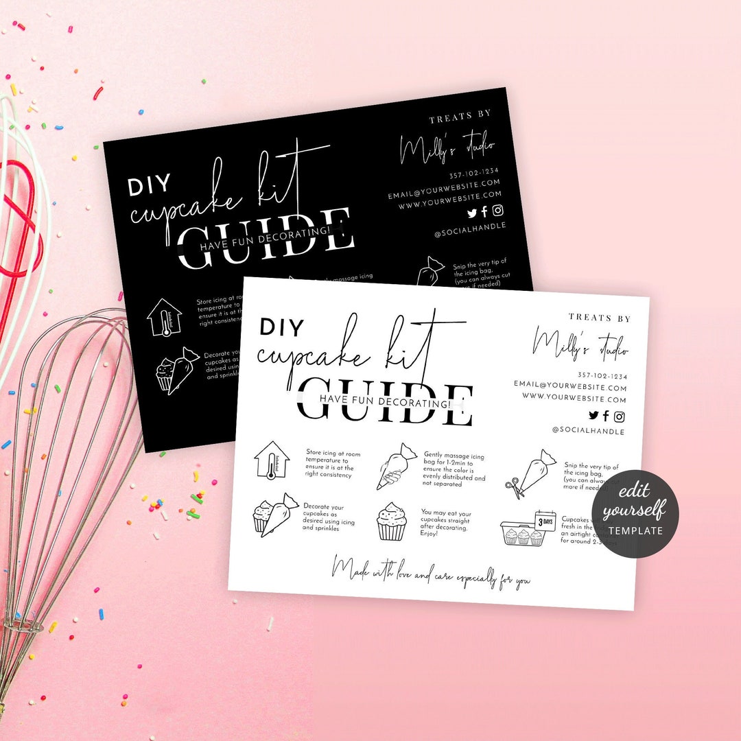 Cupcakes Decorating Kit Guide Template, Editable DIY Muffin Icing