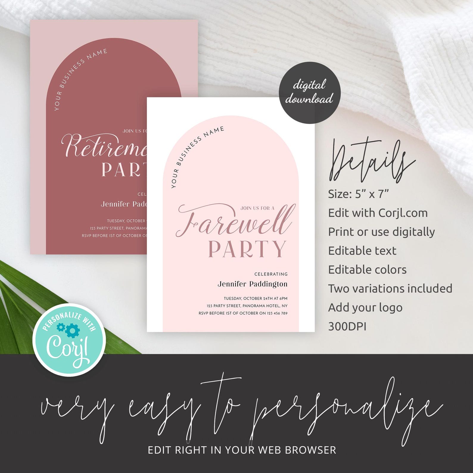 Farewell Dinner Invite Template, Feminine Blush Pink Retirement Party ...