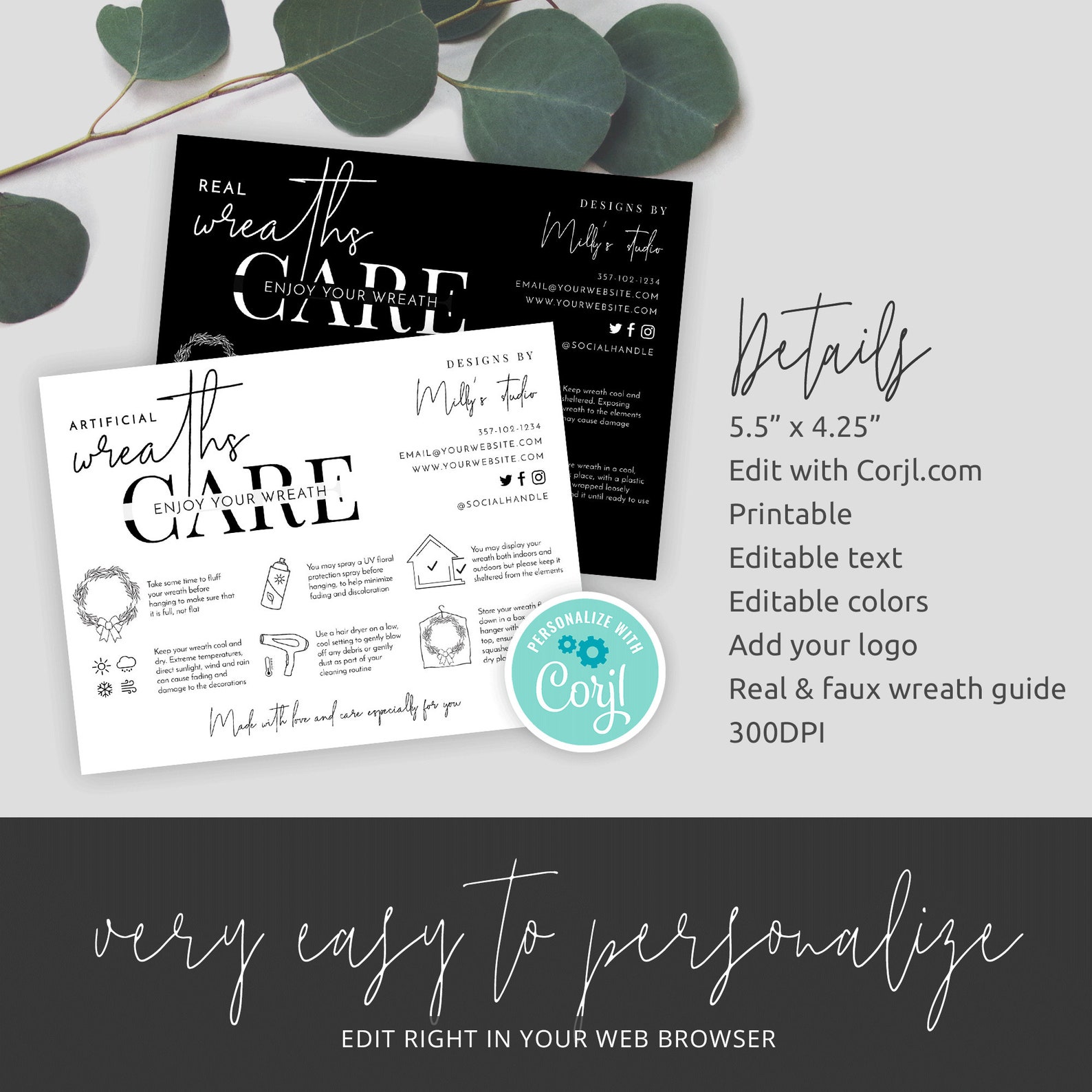 Wreath Care Guide Template Minimalist Real & Faux Wreath Care Etsy