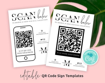 QR Code Sign Template, Minimalist Scan QR Link Board, Printable Scan to Shop Poster, Instant URL Code Flyer Design, Scan Here Sign M-002