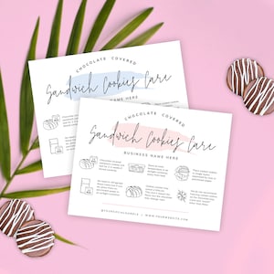 Chocolate Covered Sandwich Cookies Care Card, DIY Cookies & Cream Biscuits Care Instructions Template, Watercolor Bakery Care Guide, PW-001