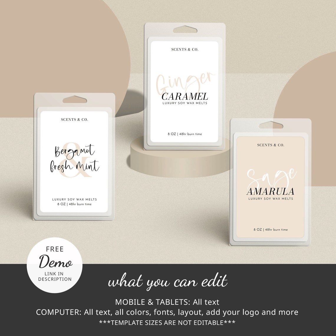 Minimal Clamshell Label Template 2x3 5x3 Wax Etsy