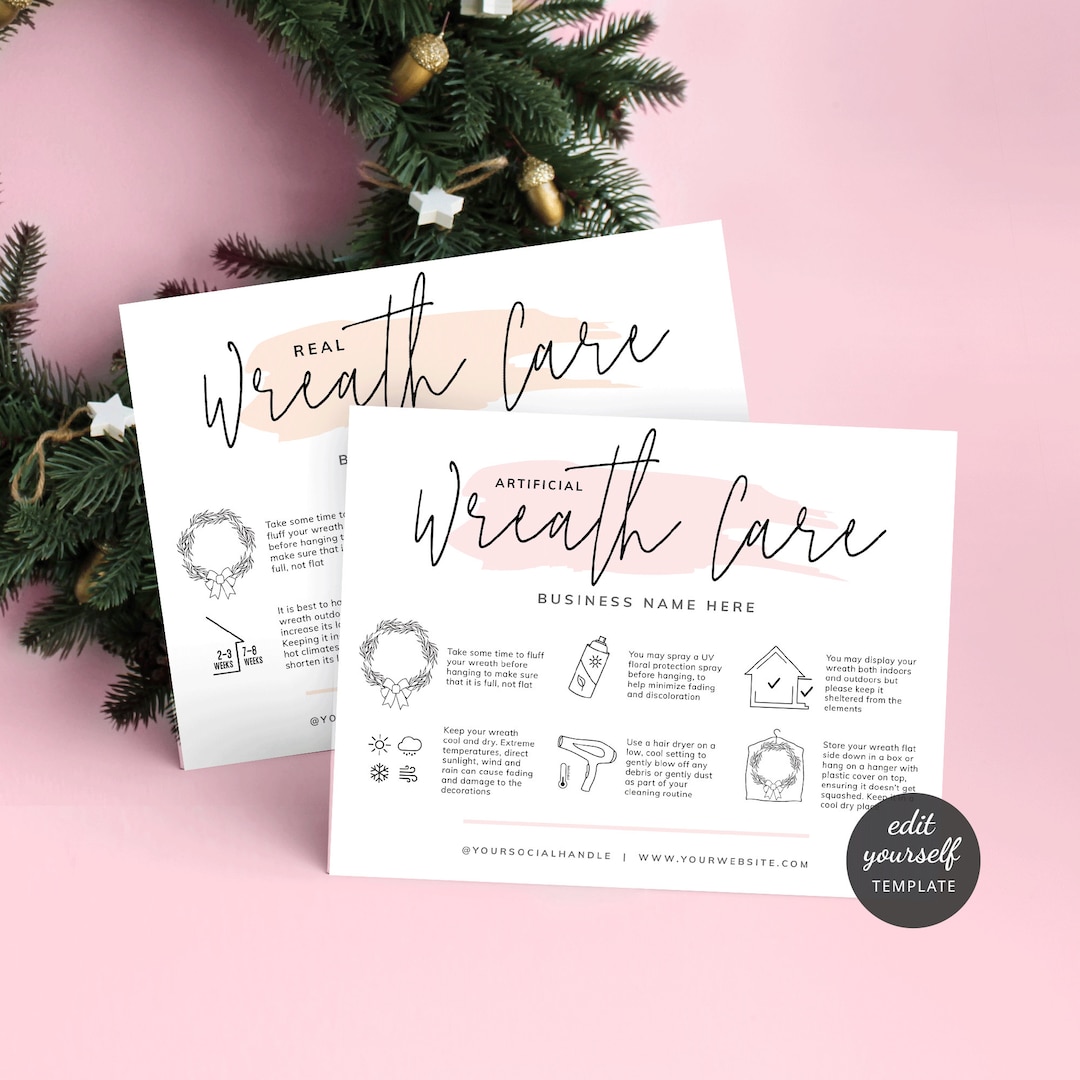 Wreath Care Card Template, Artificial Wreath Care Instructions, Real