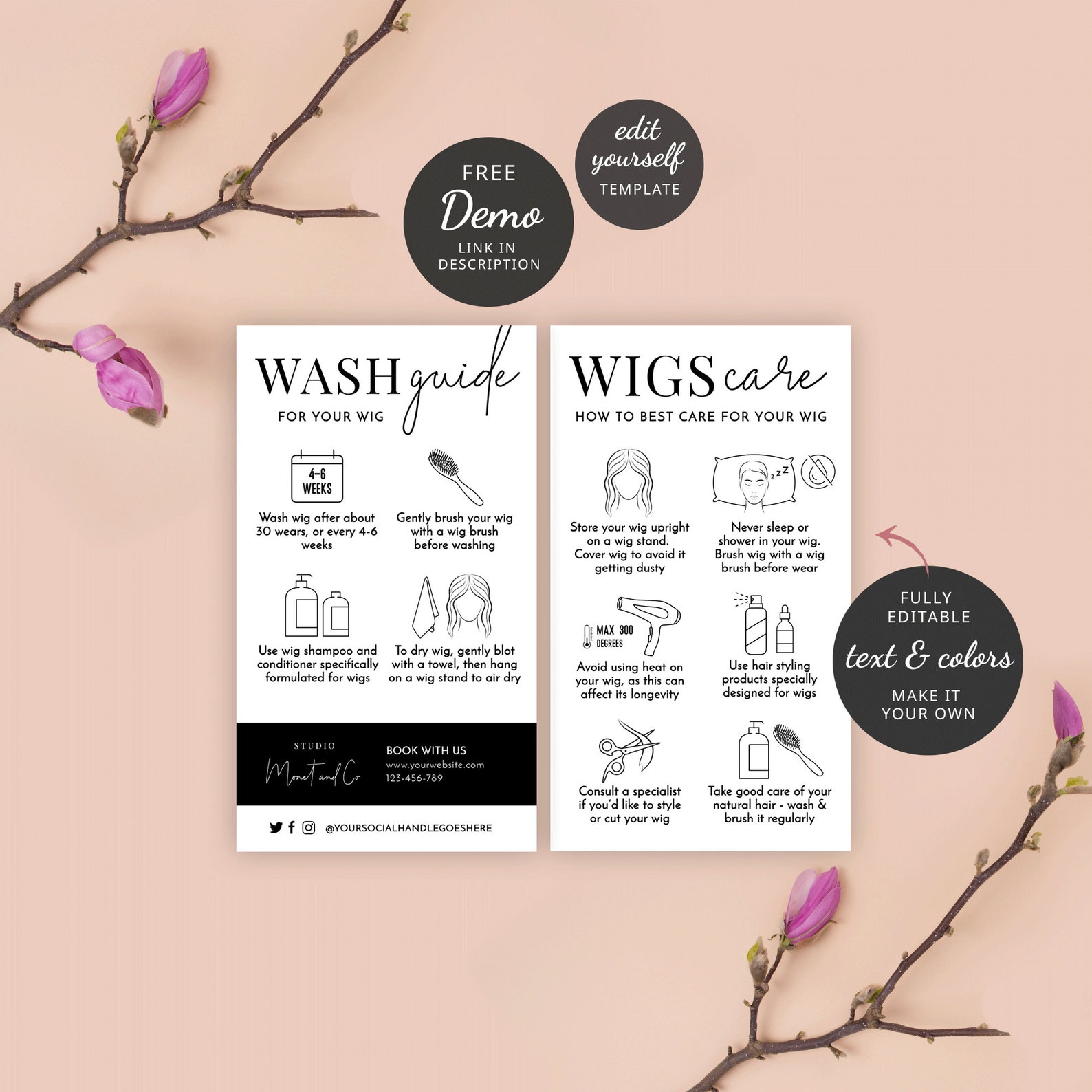 Editable Wig Care Card Template, Printable Natural Wigs Aftercare ...