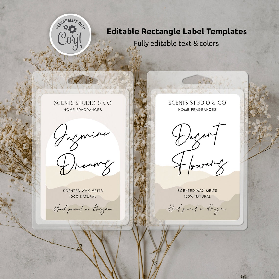 Boho Arch Labels Template, Modern Wax Melts Packaging Design, Editable ...