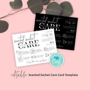 Editable Scented Sachet Care Guide, Perfume Sachet Care Card Template, Printable Wardrobe Scented Freshener Care Note, Instant Access,M-002