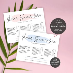 Shower Steamer Care Card Template, Customizable Shower Fizzer Care ...